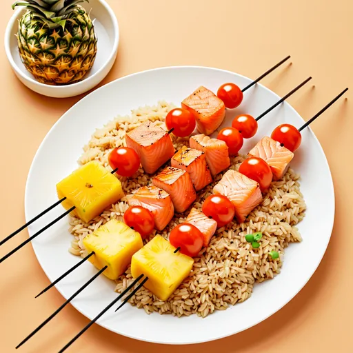 Brochetas de Salmón con Arroz Integral