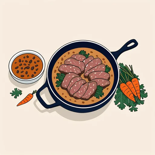 Ternera a la sartén con verduras y papas rojas
