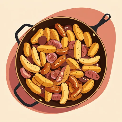Ofenkartoffeln mit Äpfeln und Hähnchenwurst