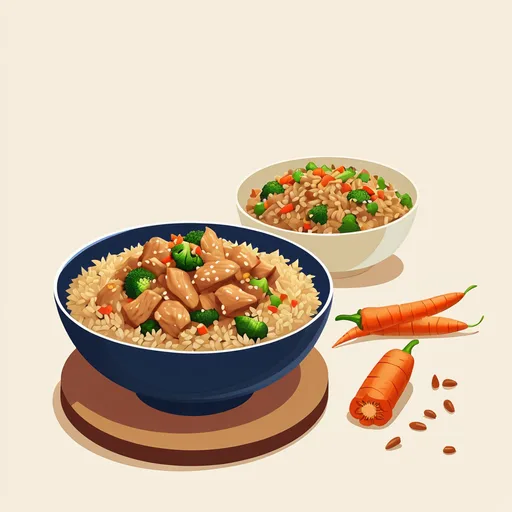 أرز مقلي بالدجاج والخضروات
