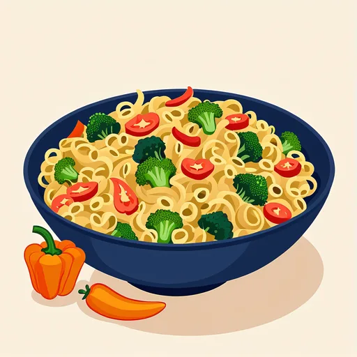 Pikante knapperige groente-pastasalade