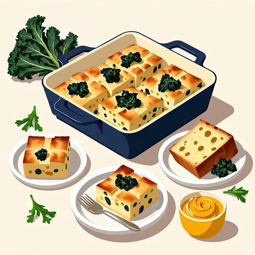 Herzhafter Brotauflauf mit Grünkohl und Butternusskürbis