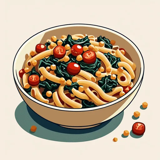 Pasta met kikkererwten, tomaat en spinazie